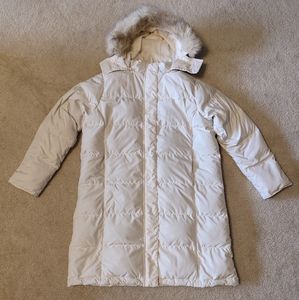 L.L.Bean Women's White Ultrawarm Down Puffer Coat, Three Quarter Length.
